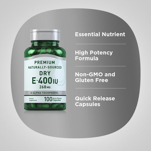 Dry Vitamin E-400 IU (d-Alpha Tocopherol), 100 Quick Release Capsules
