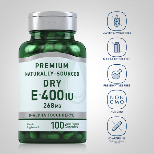 Dry Vitamin E-400 IU (d-Alpha Tocopherol), 100 Quick Release Capsules