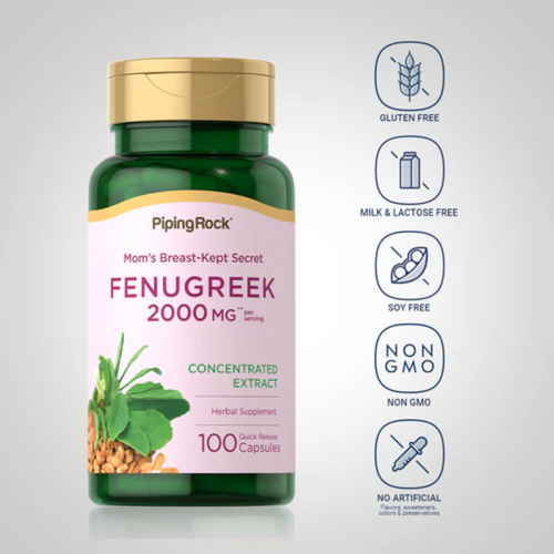 Fenugreek, 2000 mg (per serving), 100 Quick Release Capsules, 2  Bottles