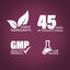 Infographic showcasing the finest ingredients, 45 years of manufacturing experience, GMP quality products, and lab-tested assurance.
