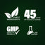 Infographic highlighting finest ingredients, 45 years of manufacturing, GMP quality, and lab-tested assurance.