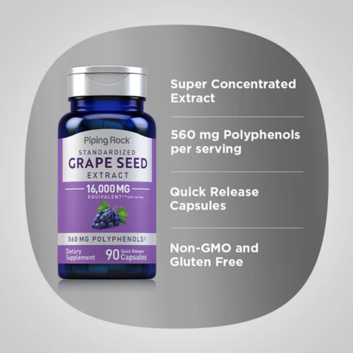 Grape Seed Extract, 16,000 mg (per serving), 90 Quick Release Capsules, 2  Bottles
