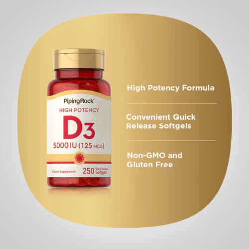 High Potency Vitamin D3, 5000 IU, 250 Quick Release Softgels, 2  Bottles