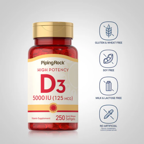High Potency Vitamin D3, 5000 IU, 250 Quick Release Softgels, 2  Bottles
