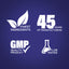 Infographic describes finest ingredients, 45 years of manufacturing, GMP quality product, and lab tested assurance.