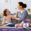 Woman and girl with mustache props on sofa, near Kids Elderberry Gummies bottle.