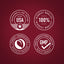 Infographic showing packaged and lab-tested in USA, highest quality 100%, finest ingredients, ethically sourced, GMP quality.