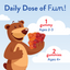 Graphic for LC Gummy Vites Kids Multi: bear holding gummies, text 'Daily Dose of Fun!', '1 gummy Ages 2-3', '2 gummies Ages 4+'.