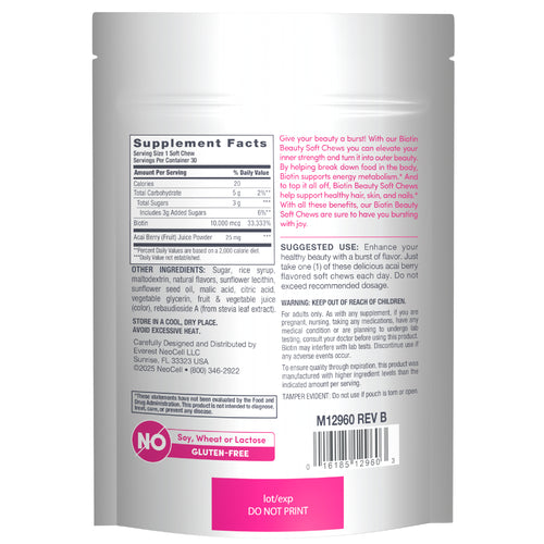 Biotin Beauty Acai Berry Flavor, 30 Tasty Soft Chews