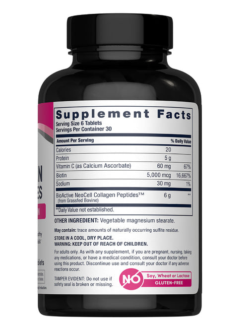 Grassfed Collagen Peptides  + C & Biotin, 180 Caplets