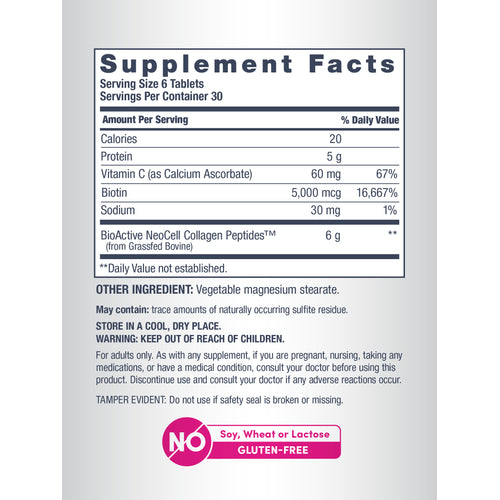 Grassfed Collagen Peptides  + C & Biotin, 180 Caplets