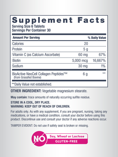 Grassfed Collagen Peptides  + C & Biotin, 180 Caplets