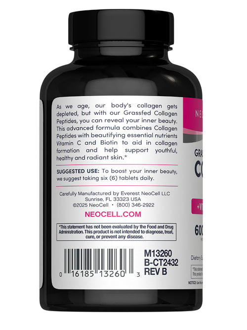 Grassfed Collagen Peptides  + C & Biotin, 180 Caplets