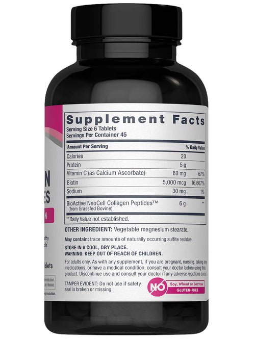Grassfed Collagen Peptides  + C & Biotin, 270 Caplets
