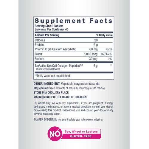 Grassfed Collagen Peptides  + C & Biotin, 270 Caplets