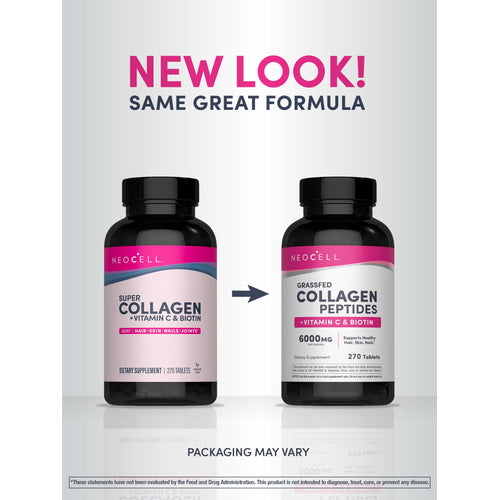 Grassfed Collagen Peptides  + C & Biotin, 270 Caplets