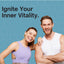 Two young adults smiling with the text 'Ignite Your Inner Vitality' displayed, representing a vibrant lifestyle theme.