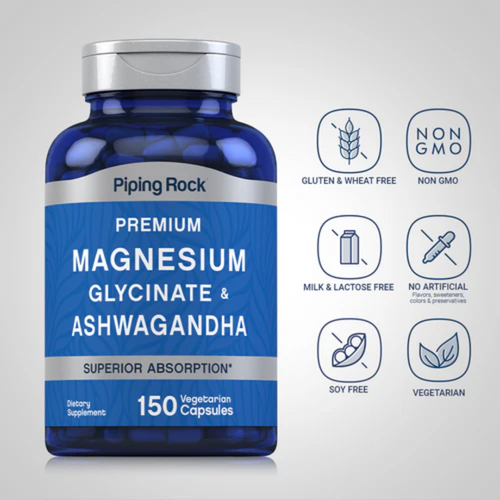 Magnesium Glycinate + Ashwagandha, 150 Vegetarian Capsules, 2  Bottles
