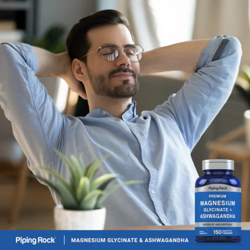 Magnesium Glycinate + Ashwagandha, 150 Vegetarian Capsules, 2  Bottles