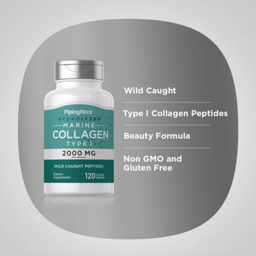 Marine Collagen Type 1, 2000 mg (per serving), 120 Coated Caplets, 2  Bottles