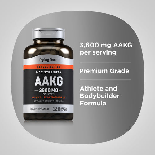 Max Strength AAKG Arginine Alpha-Ketoglutarate (Nitric Oxide Enhancer), 3600 mg (per serving), 120 Coated Caplets