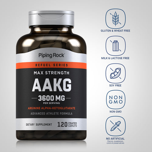 Max Strength AAKG Arginine Alpha-Ketoglutarate (Nitric Oxide Enhancer), 3600 mg (per serving), 120 Coated Caplets