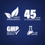 Infographic highlighting 45 years of manufacturing with finest ingredients, GMP quality, and lab tested assurance.