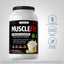 MuscleFIt Protein bottle with icons indicating gluten & wheat free, non GMO, no artificial flavors, sweeteners, colors, preservatives.