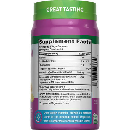 Magnesium (Delicious Lemon Raspberry), 200 mg (per serving), 60 Gummies