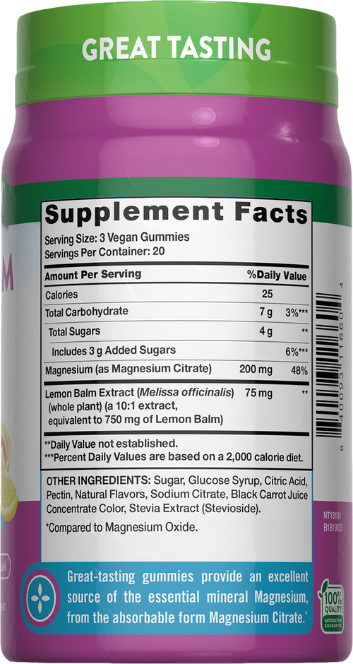 Magnesium (Delicious Lemon Raspberry), 200 mg (per serving), 60 Gummies
