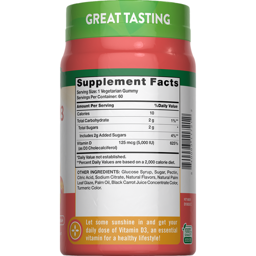 Vitamin D3 (Delicious Peach), 5000 IU, 60 Gummies