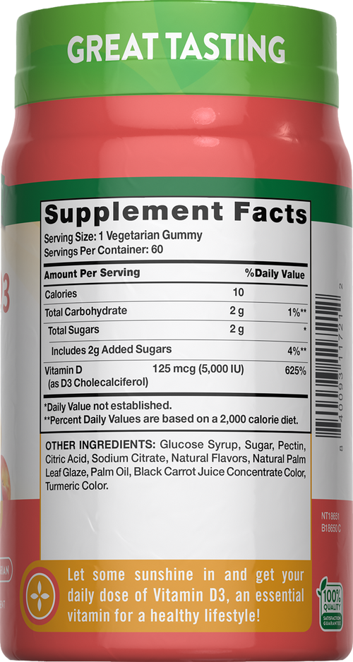 Vitamin D3 (Delicious Peach), 5000 IU, 60 Gummies