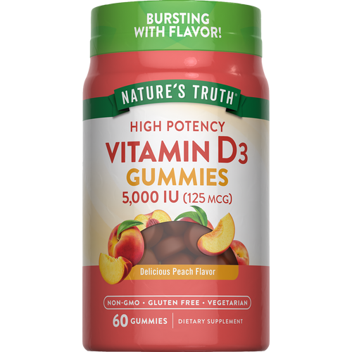 Vitamin D3 (Delicious Peach), 5000 IU, 60 Gummies