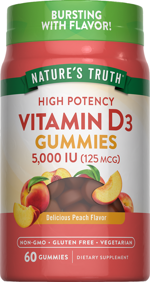 Vitamin D3 (Delicious Peach), 5000 IU, 60 Gummies