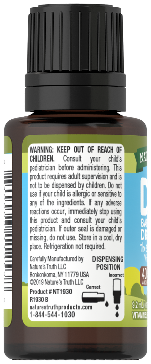 Baby D3 Drops Liquid Vitamin D 400 IU, 9.2 mL (0.31 fl oz) Dropper Bottle