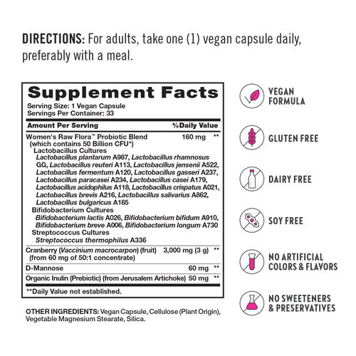 Women's Care Probiotic-18 50 Billion, 33 Vegan Capsules
