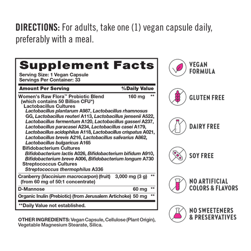 Women's Care Probiotic-18 50 Billion, 33 Vegan Capsules