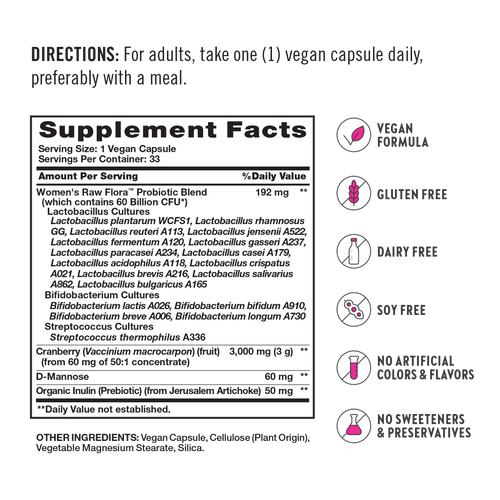 Women's Care Probiotic-18 60 Billion, 33 Vegan Capsules