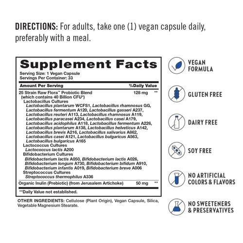 Probiotic-25 40 Billion plus Prebiotic, 33 Vegan Capsules