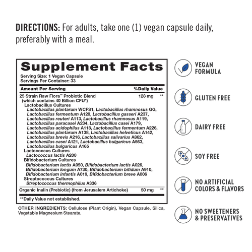 Probiotic-25 40 Billion plus Prebiotic, 33 Vegan Capsules