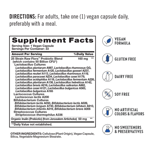 Probiotic-25 50 Billion plus Prebiotic, 33 Vegan Capsules