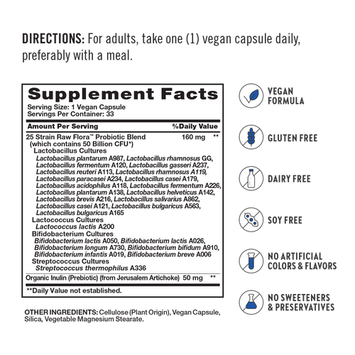 Probiotic-25 50 Billion plus Prebiotic, 33 Vegan Capsules