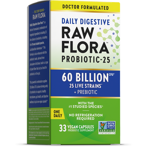 Probiotic 25 Strains 60 Billion plus Prebiotic, 33 Vegan Capsules
