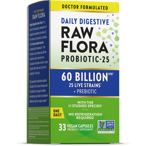 Probiotic 25 Strains 60 Billion plus Prebiotic, 33 Vegan Capsules