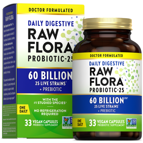 Probiotic 25 Strains 60 Billion plus Prebiotic, 33 Vegan Capsules