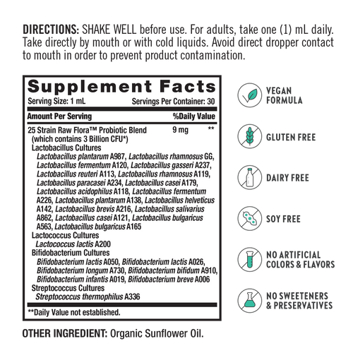 Probiotic 25 Strains 3 Billion Liquid (Organic), 1 fl oz (30ml) Bottle