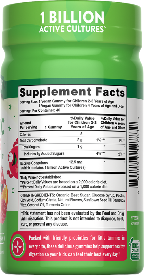 Kids Probiotic Gummy, 1 Billion CFU, 40 Vegan Gummies