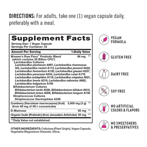 Women's Care Probiotic-18 30 Billion, 33 Vegan Capsules