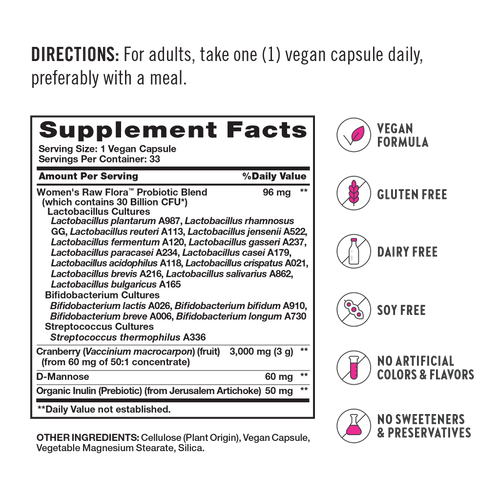 Women's Care Probiotic-18 30 Billion, 33 Vegan Capsules