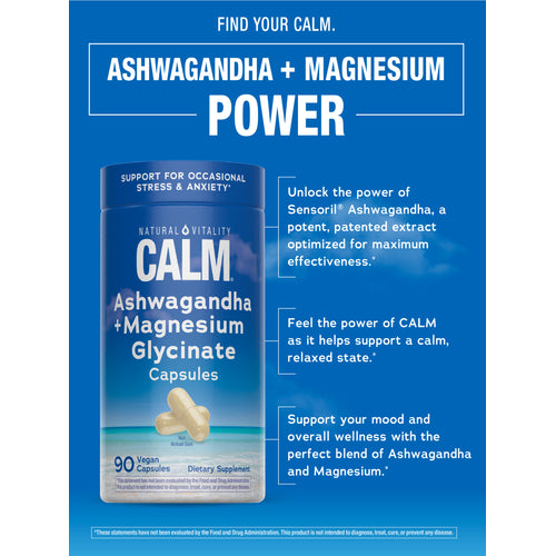 CALM Ashwagandha Magnesium Glycinate, 90 Vegetarian Capsules
